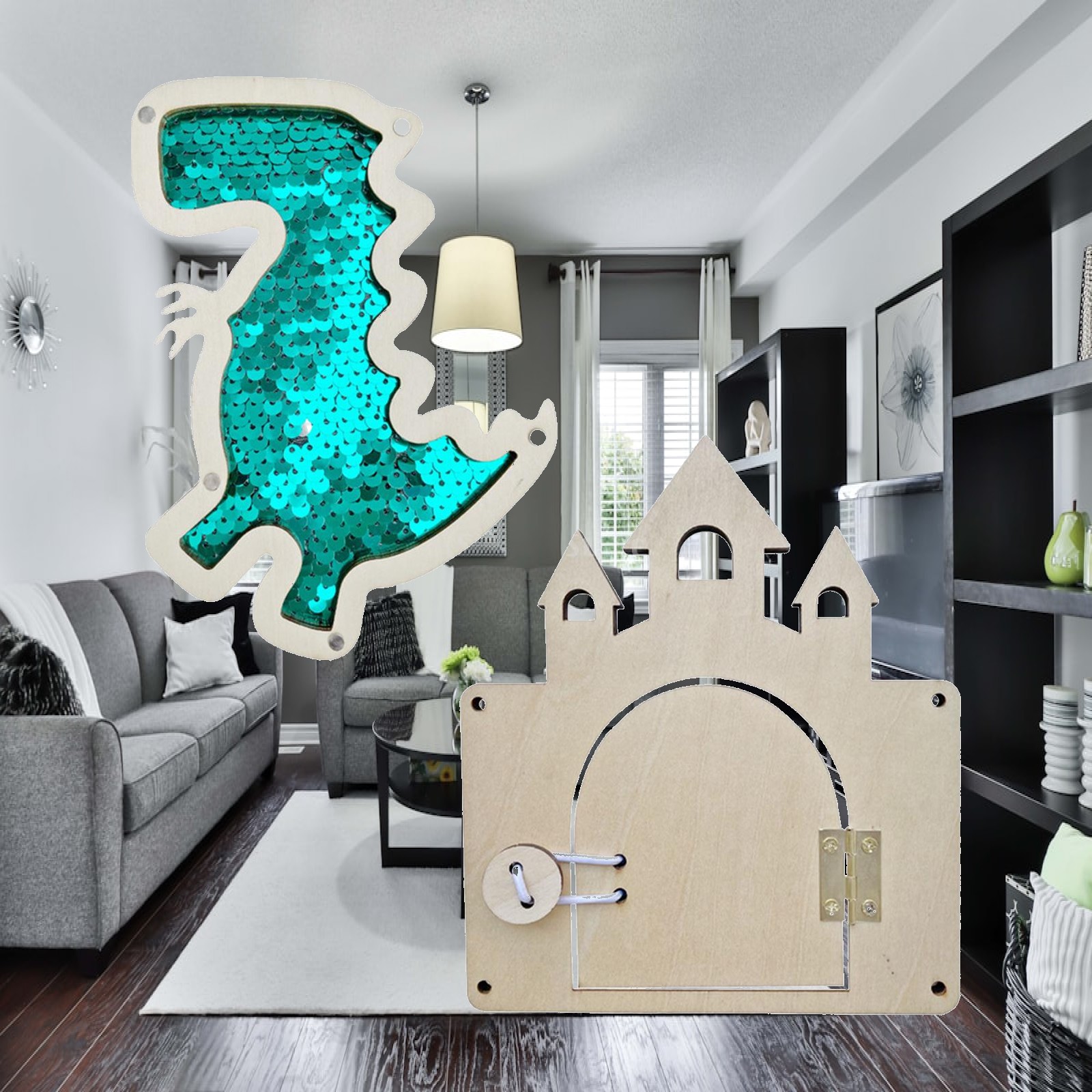 Montessori Wooden Busy Board Toddler - ชิ้นส่วน DIY สำหรับทำกระดานกิจกรรมไม้ รูปทรงปราสาท กระดานกิจกรรมมอนเตสซอรี่สำหรับเด็กวัยหัดเดิน ฝึกทักษะกล้ามเนื้อมัดเล็ก
