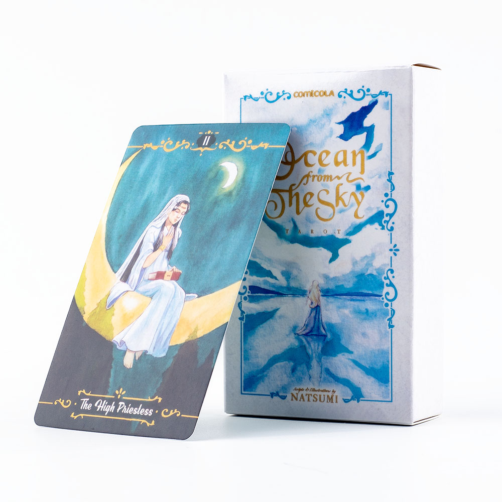 Tarot Cards Deck With Guidebook - 10.3*6 ซม. ชุดไพ่ทาโรต์สีน้ำวาดด้วยมือ - มหาสมุทรจากท้องฟ้า 78