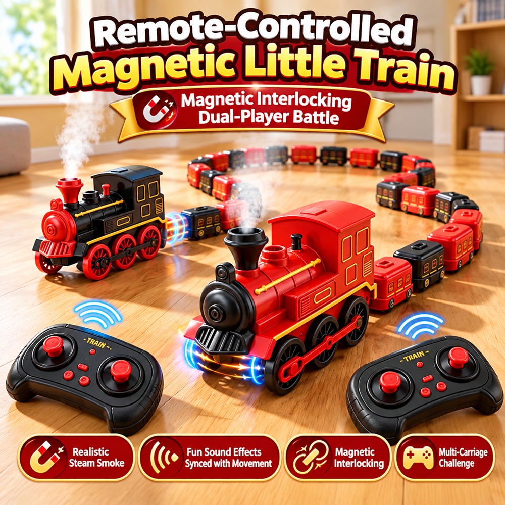 Remote Control Toys - ของเล่นรถไฟแม่เหล็กน้อยน่ารักควบคุมด้วยรีโมท ของเล่นจำลองการต่อสู้งูแม่เหล็กดูด ของเล่นเสริมการเรียนรู้แบบโต้ตอบ