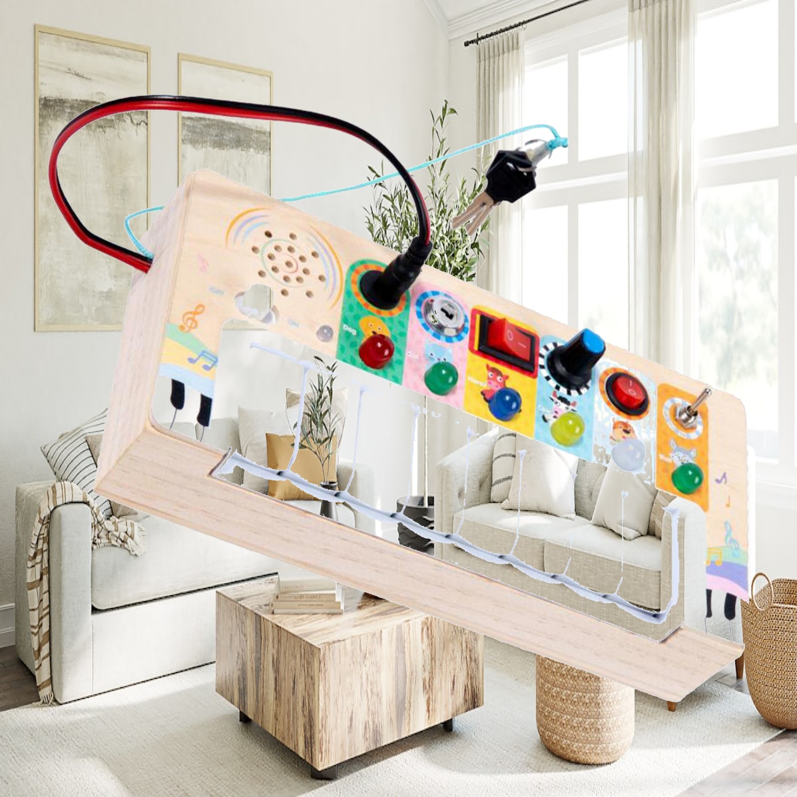 Montessori Wooden Busy Board Toddler - กระดานกิจกรรมสำหรับเด็กเล็ก ของเล่นเสริมพัฒนาการประสาทสัมผัส ทำจากไม้ พร้อมสวิตช์เปียโน DIY สำหรับพัฒนาการทางปัญญา