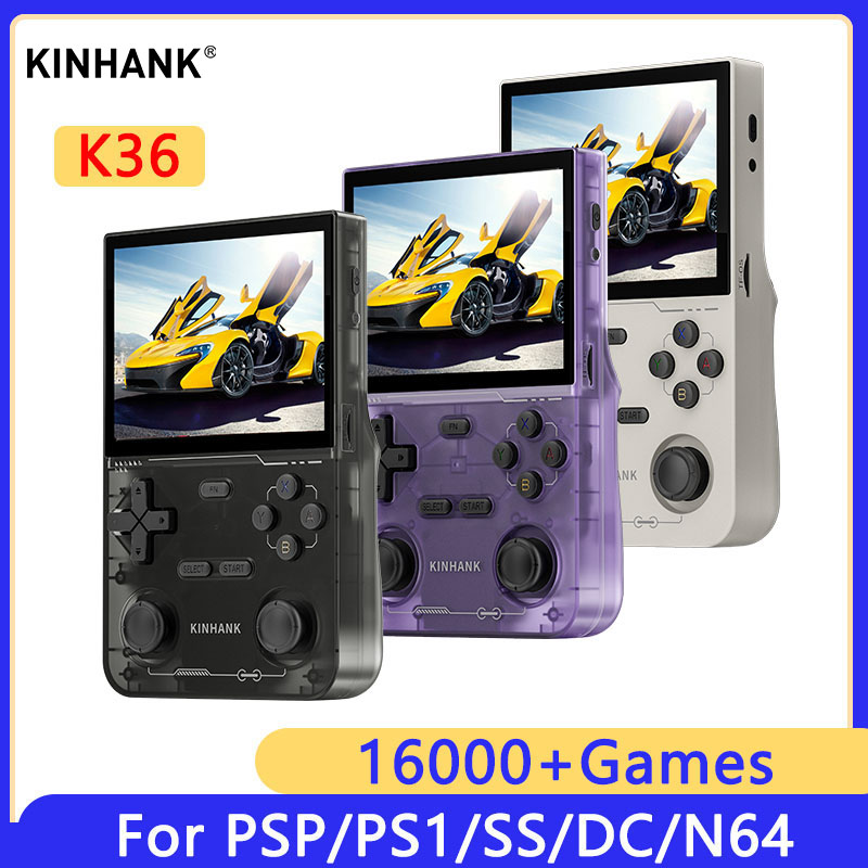 Retro Handheld Game Console R36S - KINHANK K36 Retro คอนโซลวิดีโอเกมมือถือ 500nit หน้าจอ