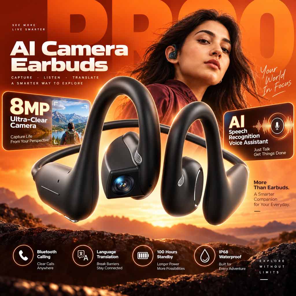 Video Games - หูฟังบลูทูธพร้อมกล้องอัจฉริยะ AI บันทึกวิดีโอ 1080P แปลภาษาด้วย AI